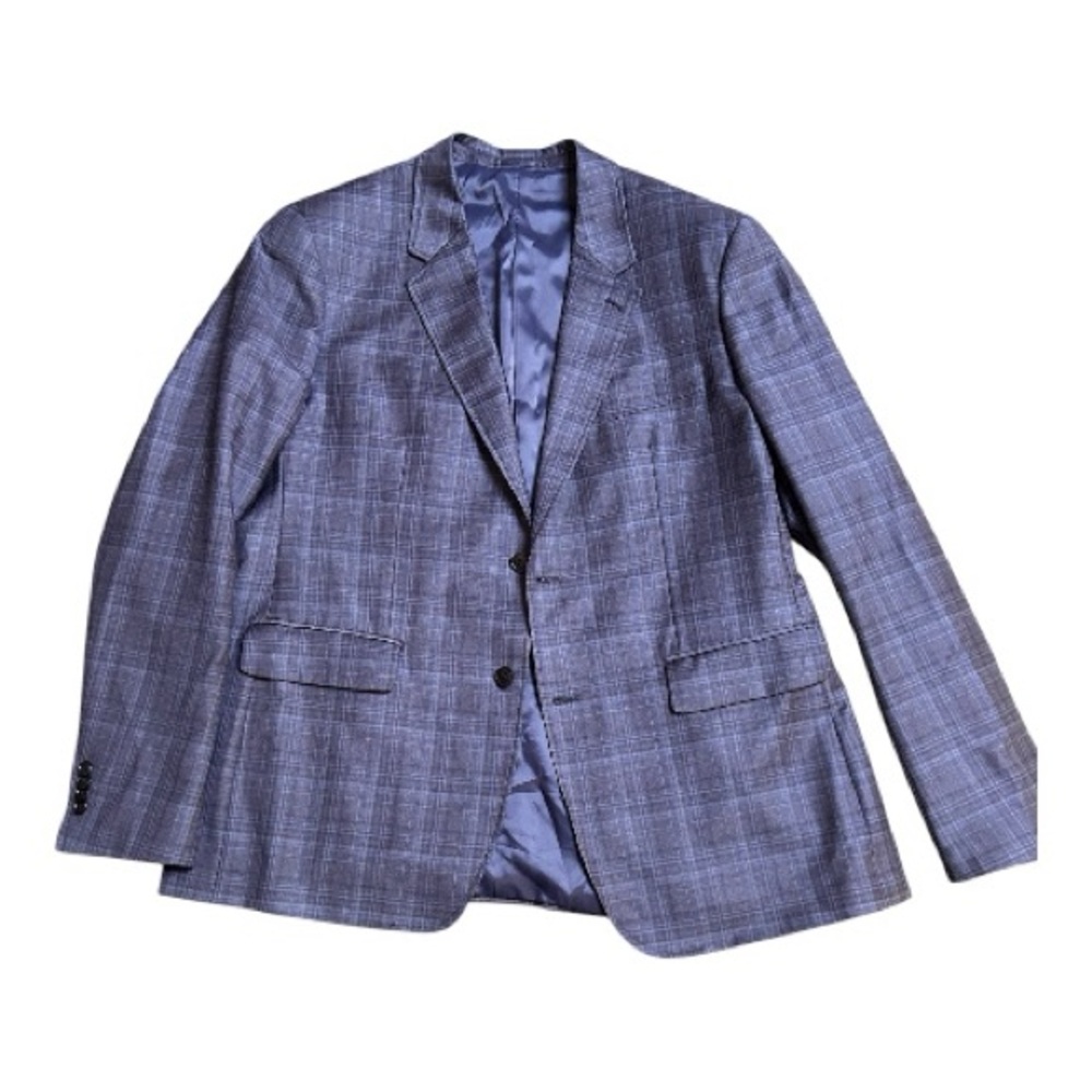 Untuckit men’s blue plaid original tailoring & fit 100% wool blazer size 46R